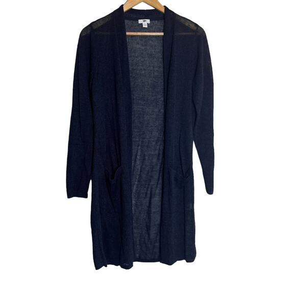 J Jill Eve Open Front Linen Blend Cardigan Sweater Size‎ SMALL Navy Blue Long - Picture 1 of 9